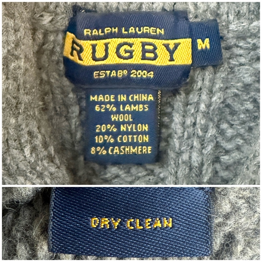Ralph Lauren Rugby Cropped Cardigan Cashmere Lambswool Blend Preppy Cable Medium - Picture 8 of 13